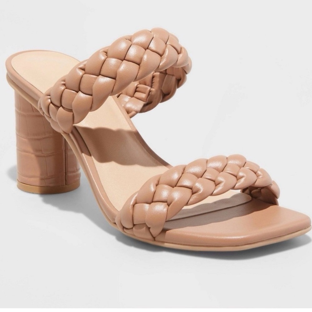 Dolce Vita Braided Double-Strap Nude Block Heel Sandal